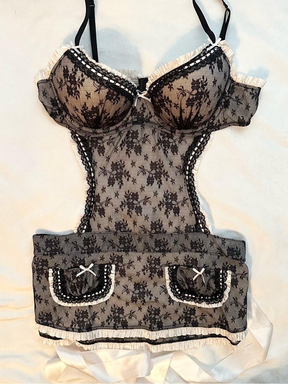 Victoria's Secret Y2K Black Pink Lace French Maid Apron Lingerie 36C Role Play